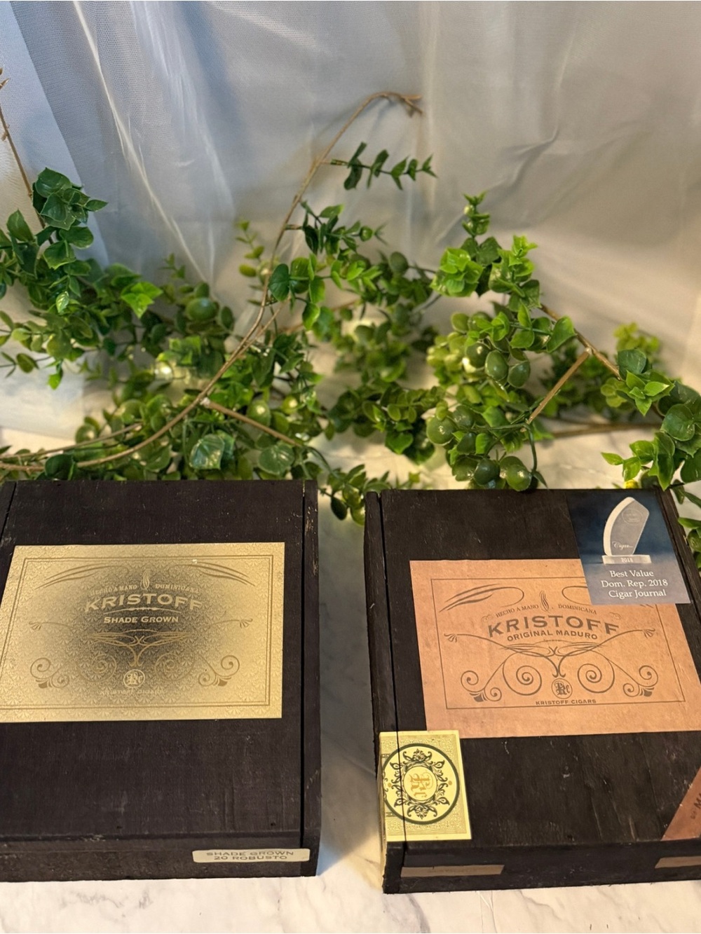 Kristoff Empty Wooden Cigar Boxes Lot of 2 Maduro Shade Grown Collectible
